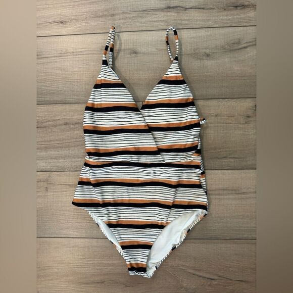 Anthropologie women’s swimsuit m medium swim stripes V-neck ViX Ava Madalena - Picture 4 of 5